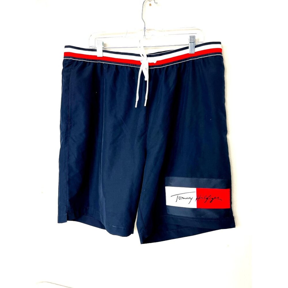 Tommy Hilfiger Swim Trunks Mens XXL Blue Red Flag Logo Board Shorts